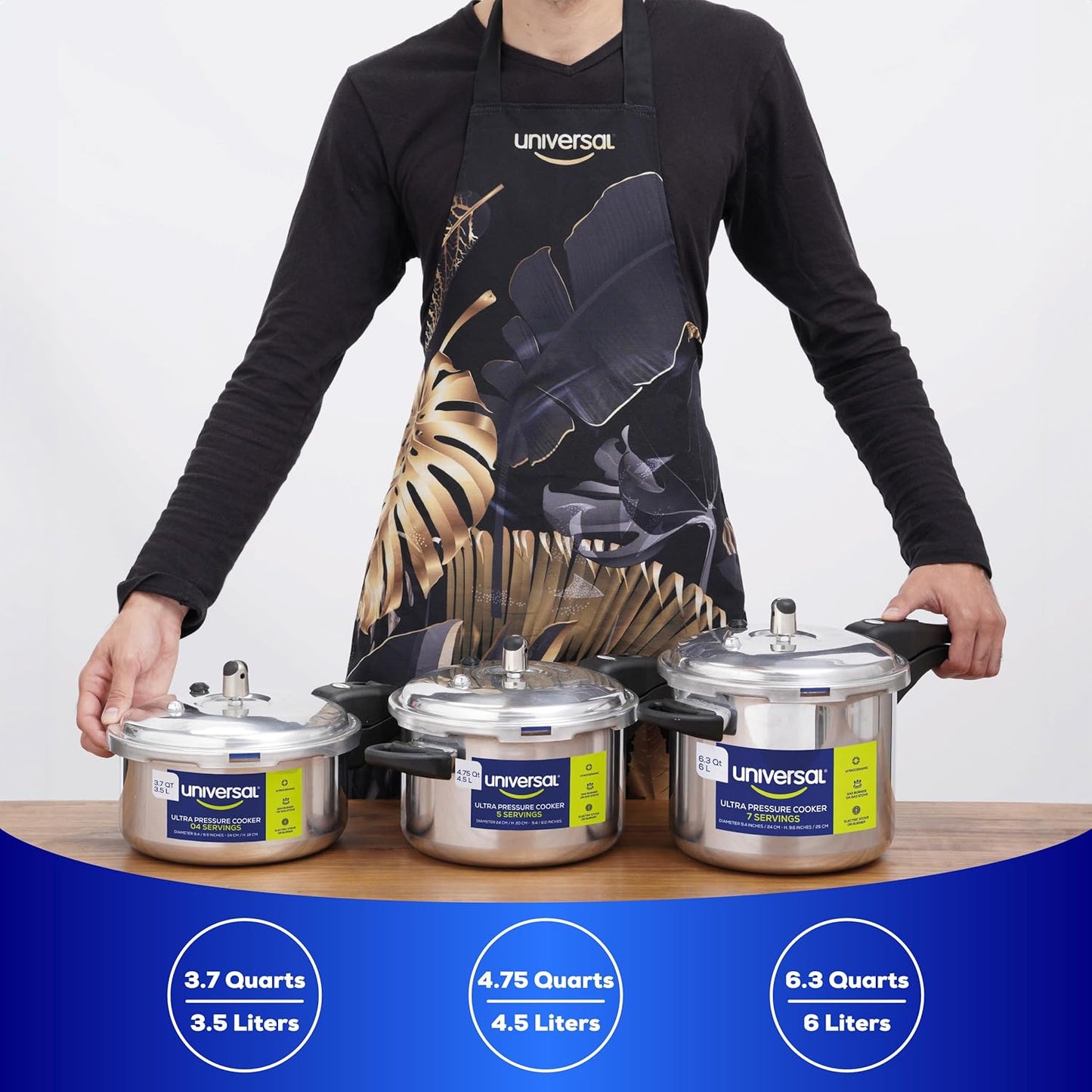 Universal (4.75 Quart / 4.5 Liter) Anti-Rust Ultra Pressure Cooker, Aluminum Pressure Cooker for 5 Servings, Even Heat Distribution, Diameter 9.4 inches, Height 8 inches