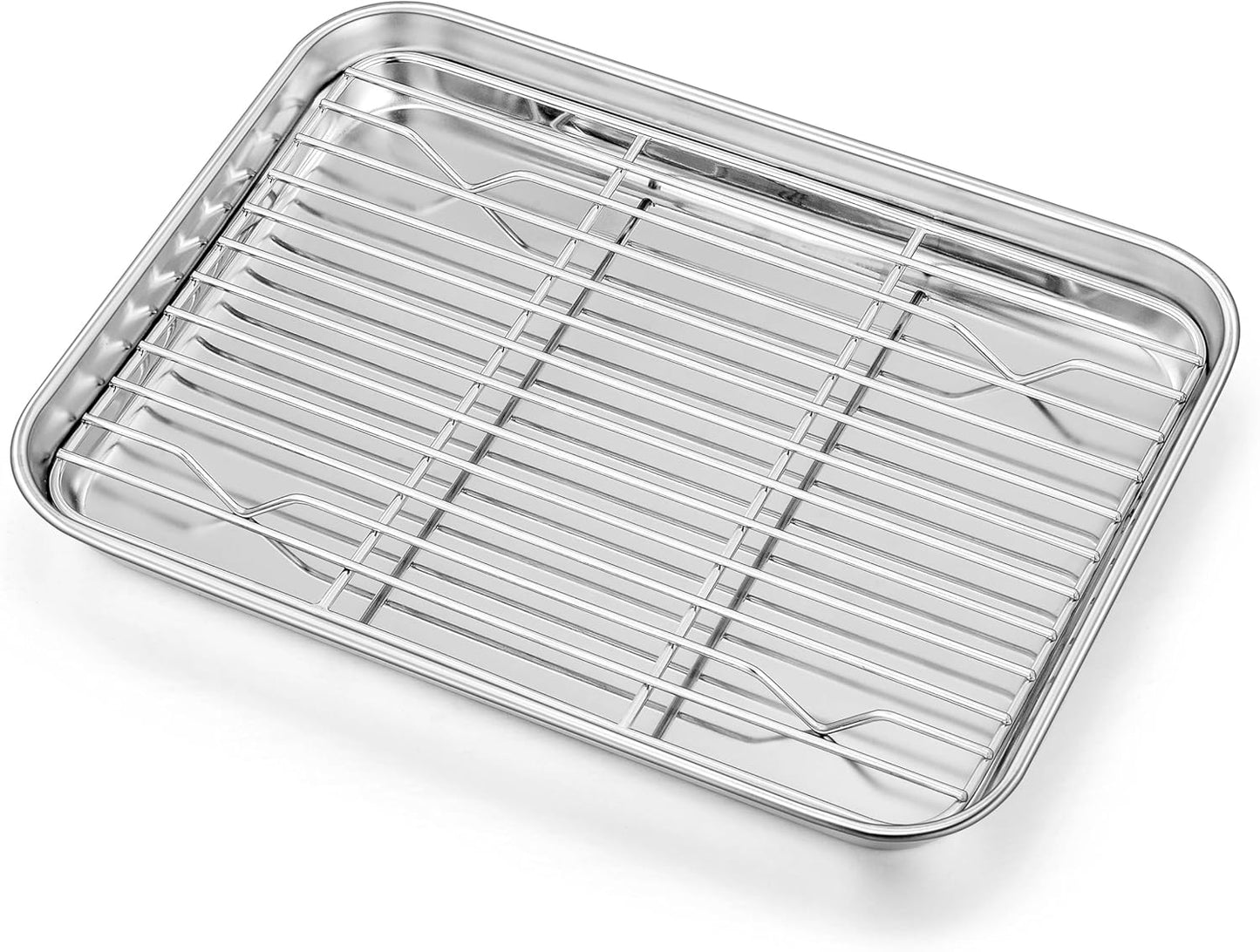 Homikit Baking Sheet with Wire Rack, 9 x 7 Inch Stainless Steel Cookie Sheets for Baking, Small Baking Pan with Cooling Rack, Nonstick Metal Mini Toaster Oven Bacon Tray, Rust Free & Dishwasher Safe