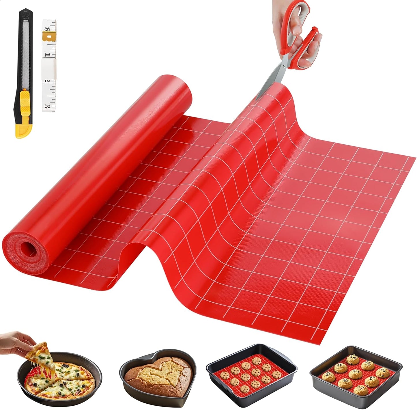 Silicone Baking Mat, 16 IN x 6 FT Free Cutting Baking Sheet,Non-Stick Reusable Dough & Pastry Mat,Non-Slip Silicone Mat Roll for Air Fryer Liner,Freeze Dryer,Oven Baking Pan,Kitchen Counter