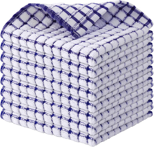 Kitinjoy Cotton 8 Pack Terry Kitchen Dish Cloths, 12 x 12 Inches Super Soft and Absorbent Dish Rags, Quick Drying Dish Towels for Washing Dishes, Blue