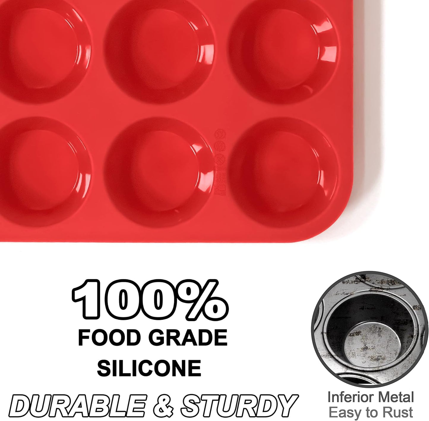 Anaeat Silicone Muffin Pan - 6 Cups Non-Stick Cupcake Molds, Food Grade Silicone Baking Tray for Making Egg Muffin, Cupcake, Quiches, Tart and Desserts, Reusable Muffin Tin Just Pop Out