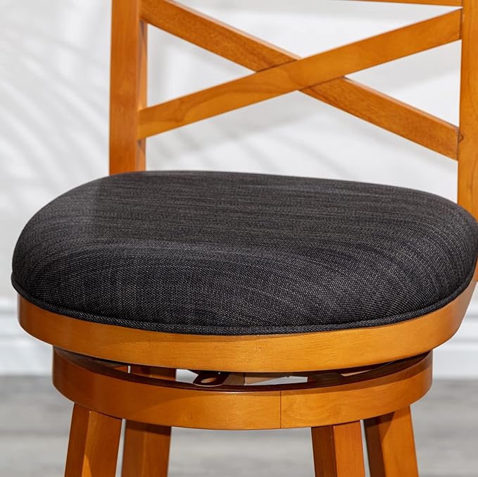 DTY Indoor Living Meeker 24 Inch Counter Height Bar Stools with Backs - Wooden Swivel Counter Stools for Kitchen Island - Charcoal Fabric Seat, Solid Wood Frame, Natural Finish