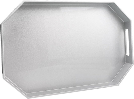 Spsyrine Silver Plastic Serving Tray for Ottoman, Coffee Table, Octagon Decorative Tray for Entertaining, Outdoor, Living Room, Home Decor