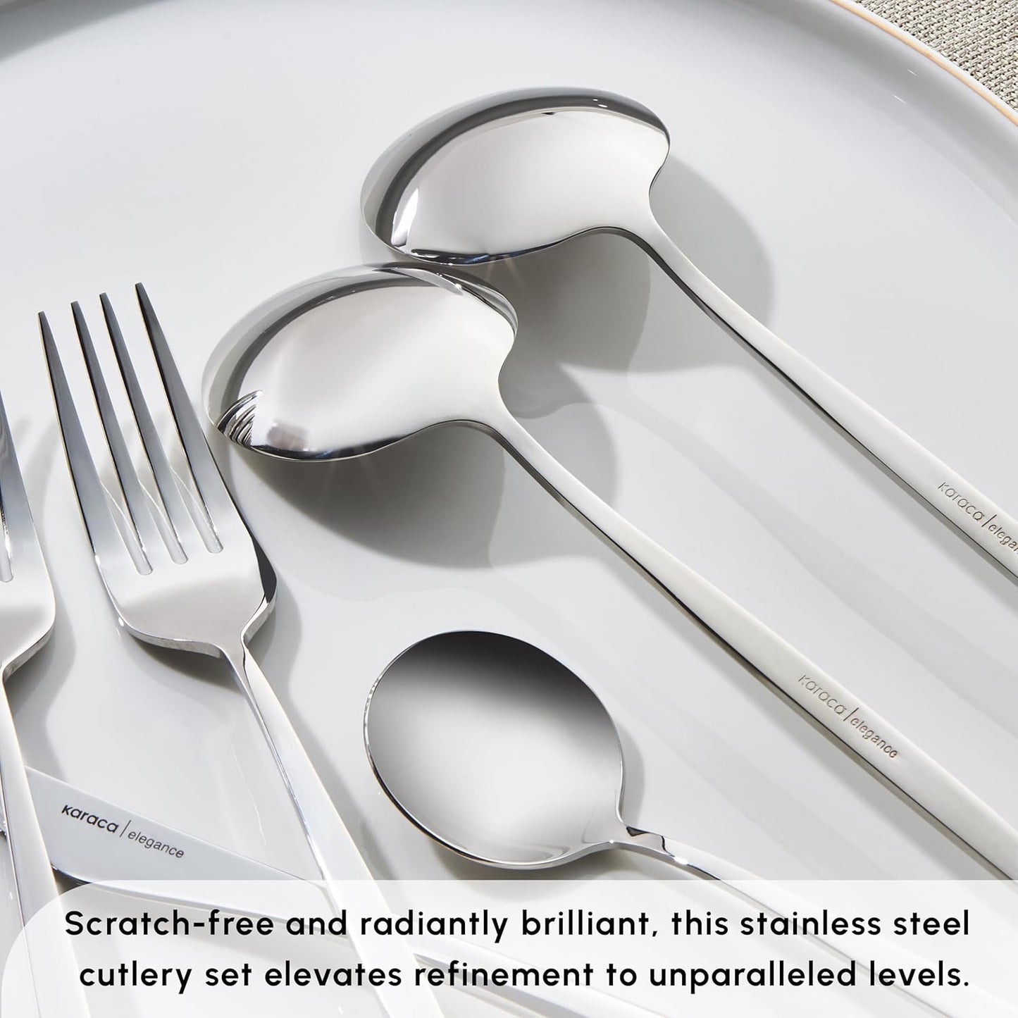 Karaca New Porto Elegance 60-Piece Cutlery Set for 12 People, Tablespoons, Table Forks, Premium Quality, Healthy and Hygienic, Modern Design, Stainless Steel Cutlery Set