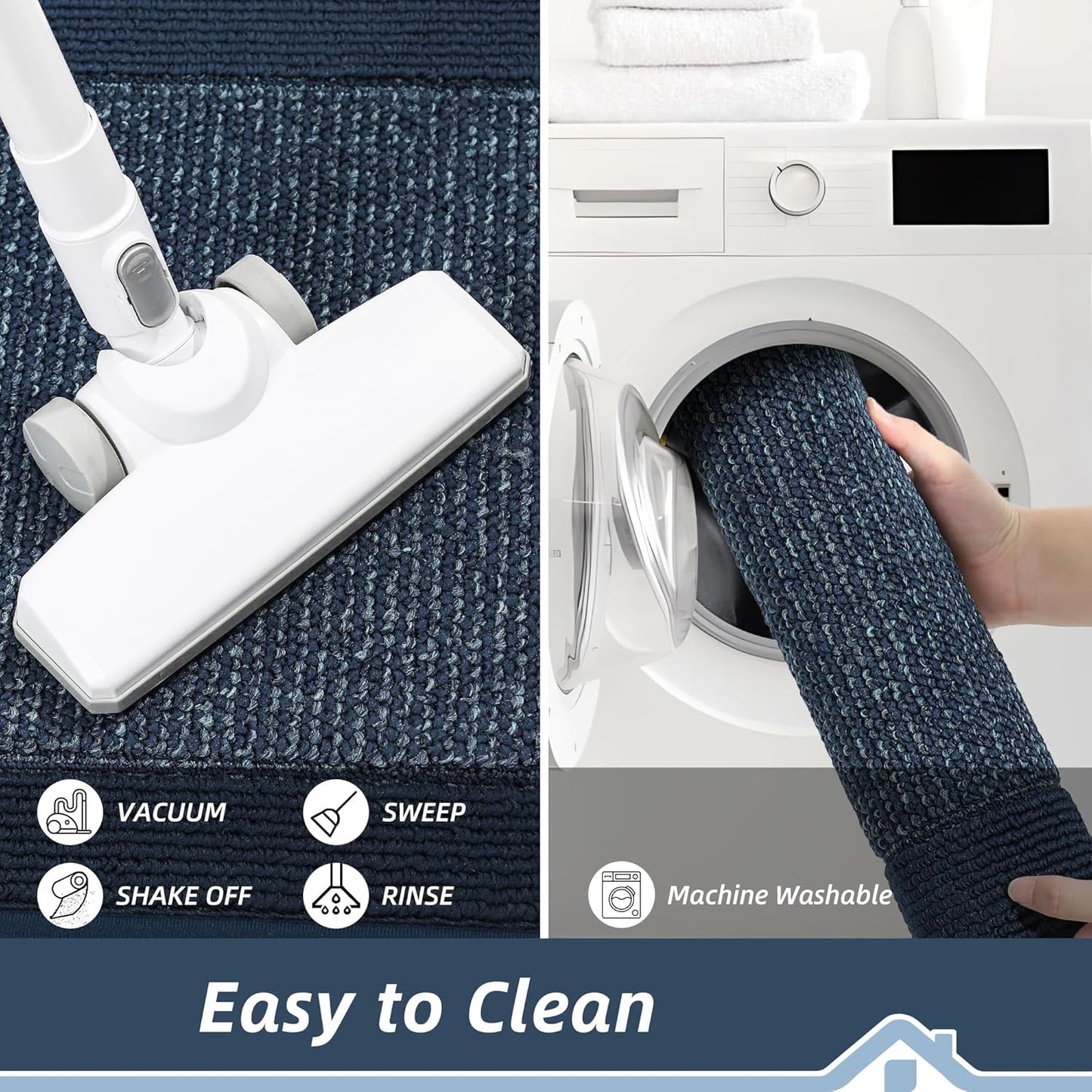 BEQHAUSE Kitchen Rugs and Mats Set of 2 Non-Slip Kitchen Mats for Floor, Absorbent and Stain Resistant Kitchen Runner, Machine Washable Rugs for Kitchen, Laundry & Sink, 24"x36"+24"x60", Blue