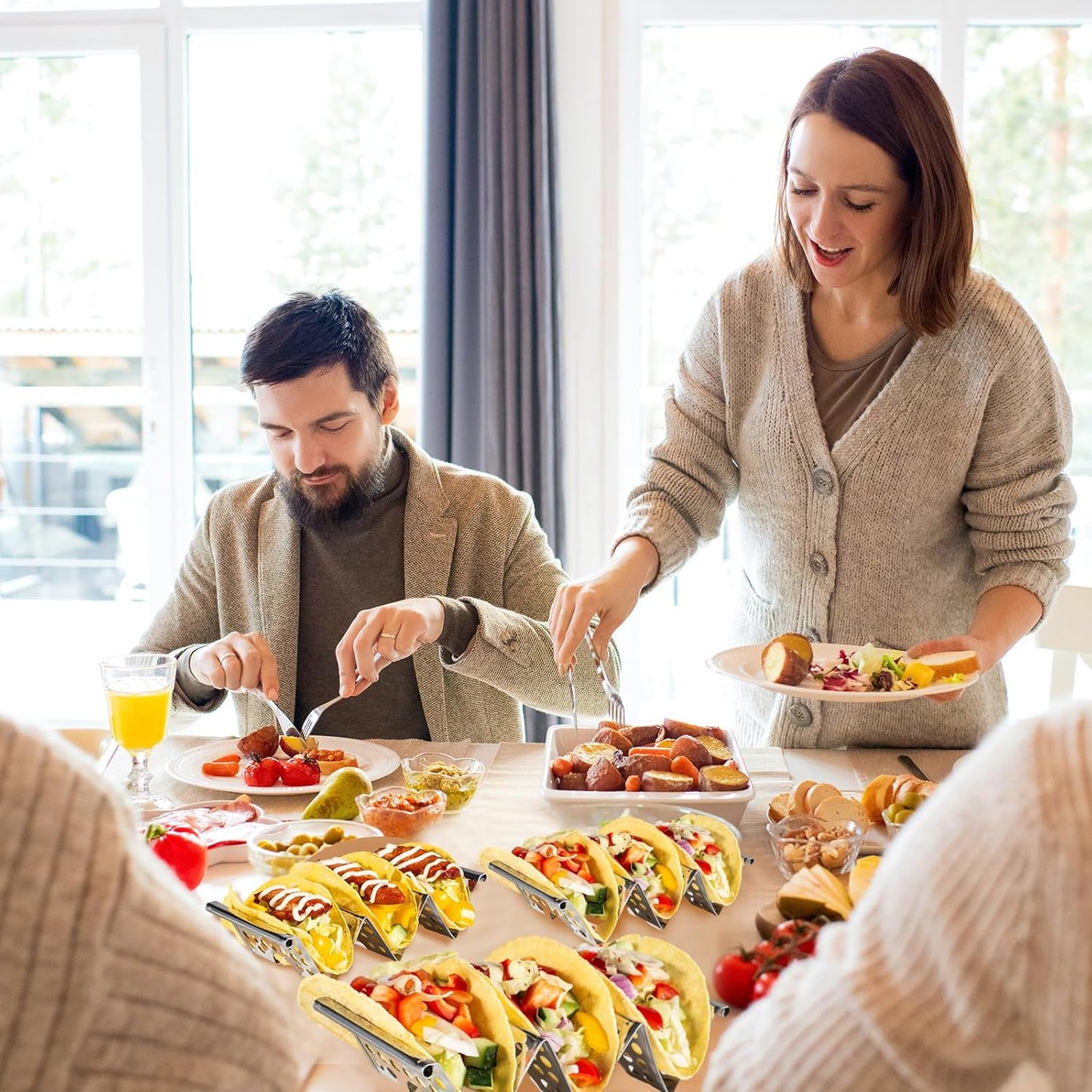 Taco Holders Set of 6, Stainless Steel Taco Holder Stand, Stylish Taco Shell Holders, Each Metal Taco Stands for 3 Tacos, Taco Rack Taco Serving Tray Oven, Grill and Dishwasher Safe