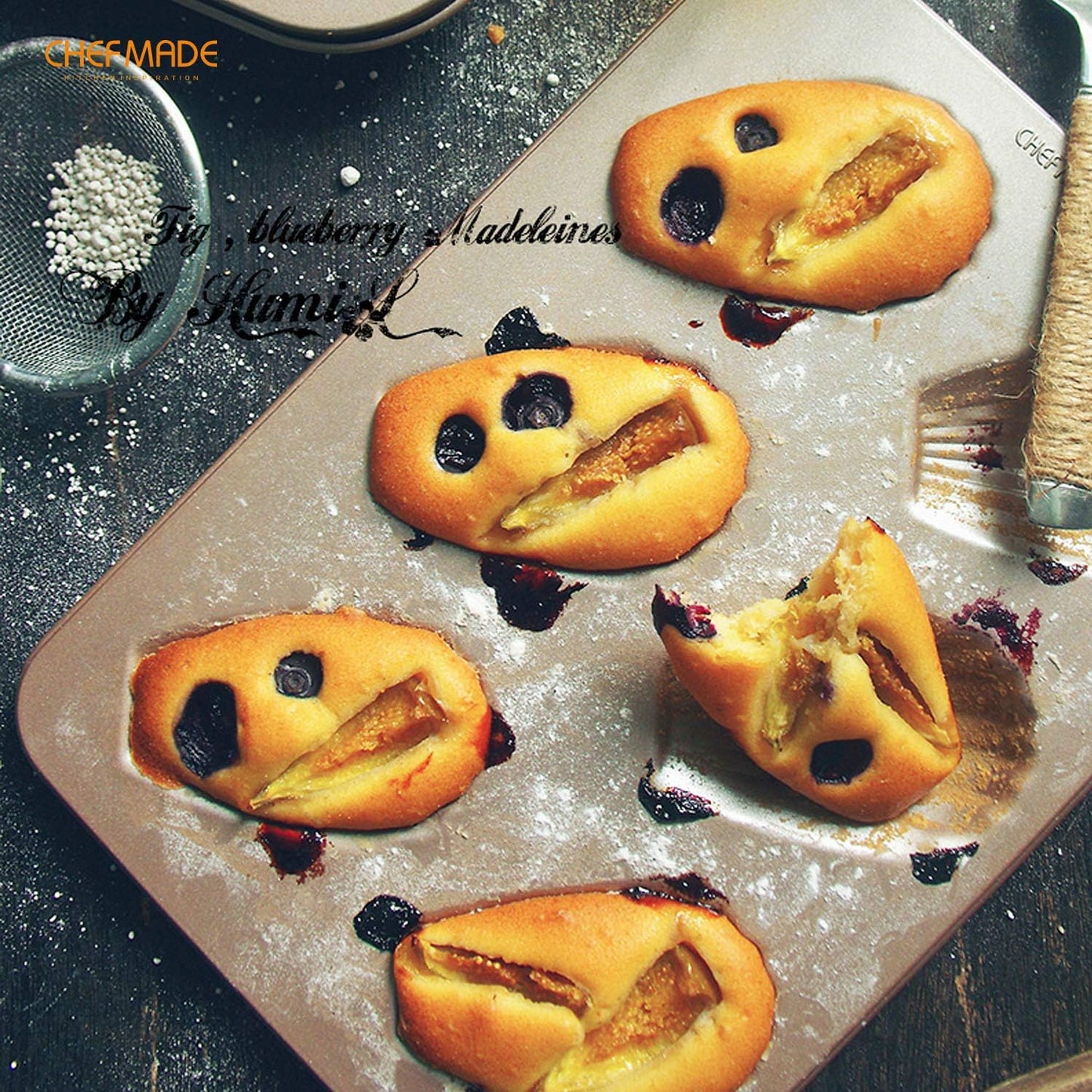 CHEFMADE Madeleine Mold Cake Pan, 6-Cavity Non-Stick Oval Shell Madeline Bakeware for Oven Baking (Champagne Gold)