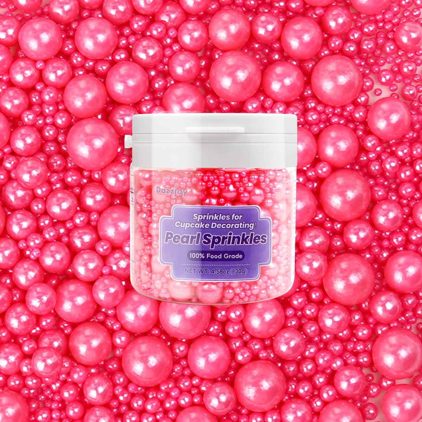 Edible Deep Pink Pearl Sprinkles, Edible Sugar Pearls, 130g/4.58oz, Pink Pearls Sprinkles for Cupcake Decorating, Cupcake Toppers, Cake Decorations