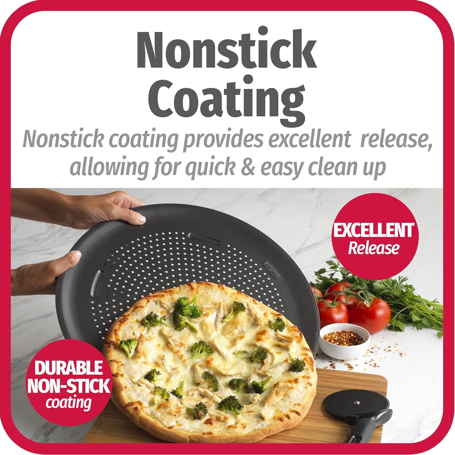 GoodCook AirPerfect Nonstick 16” Pizza Pan - Set of 2 - Pizza Trays for Oven, Perforated Round Pizza Pan, Carbon Steel Baking Pan, Homemade, Frozen & Leftover Slices