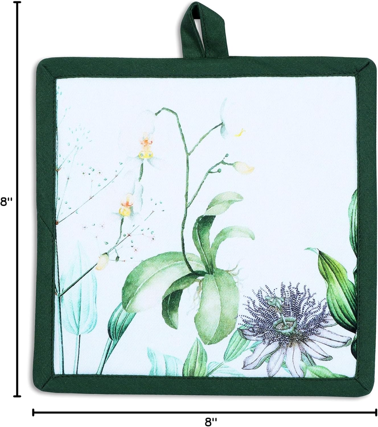 AMOUR INFINI Pot Holders Heat Resistant Cotton Set of 2 Nonslip 8"x8" Inch Hot Pads for Kitchen, BBQ, Baking & Cooking with Hanging Loops (Floral Shrubs)