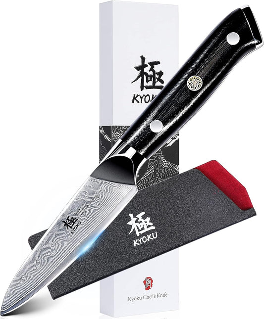 KYOKU Paring Knife - 3.5" - Shogun Series - Japanese VG10 Steel Core Damascus Blade - with Sheath & Case