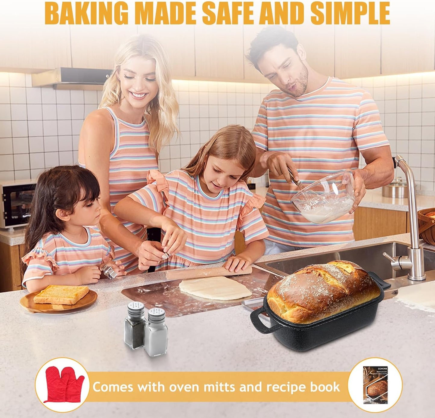 10x5 Cast Iron Loaf Pan with Lid - 2 in 1 Bread Pans for Baking Homemade Sourdough Bread