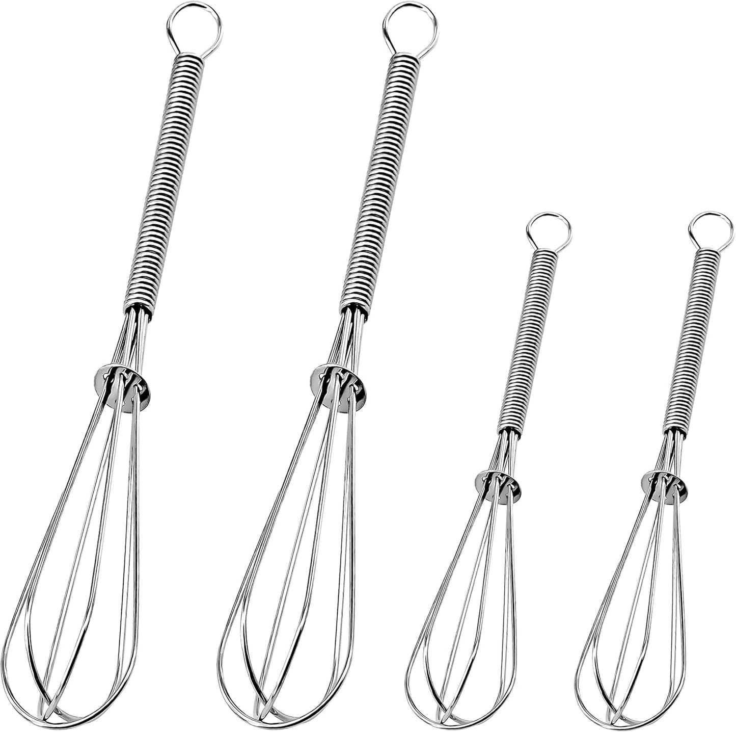 Anaeat Mini Wire Whisks, Set of 4 Portable Stainless Steel Kitchen Tiny Whisk & Egg Beater with Thick Wire - Sturdy Small Mixing Balloon for Cooking, Blending, Whiping, Beating and Stirring (5" + 7")