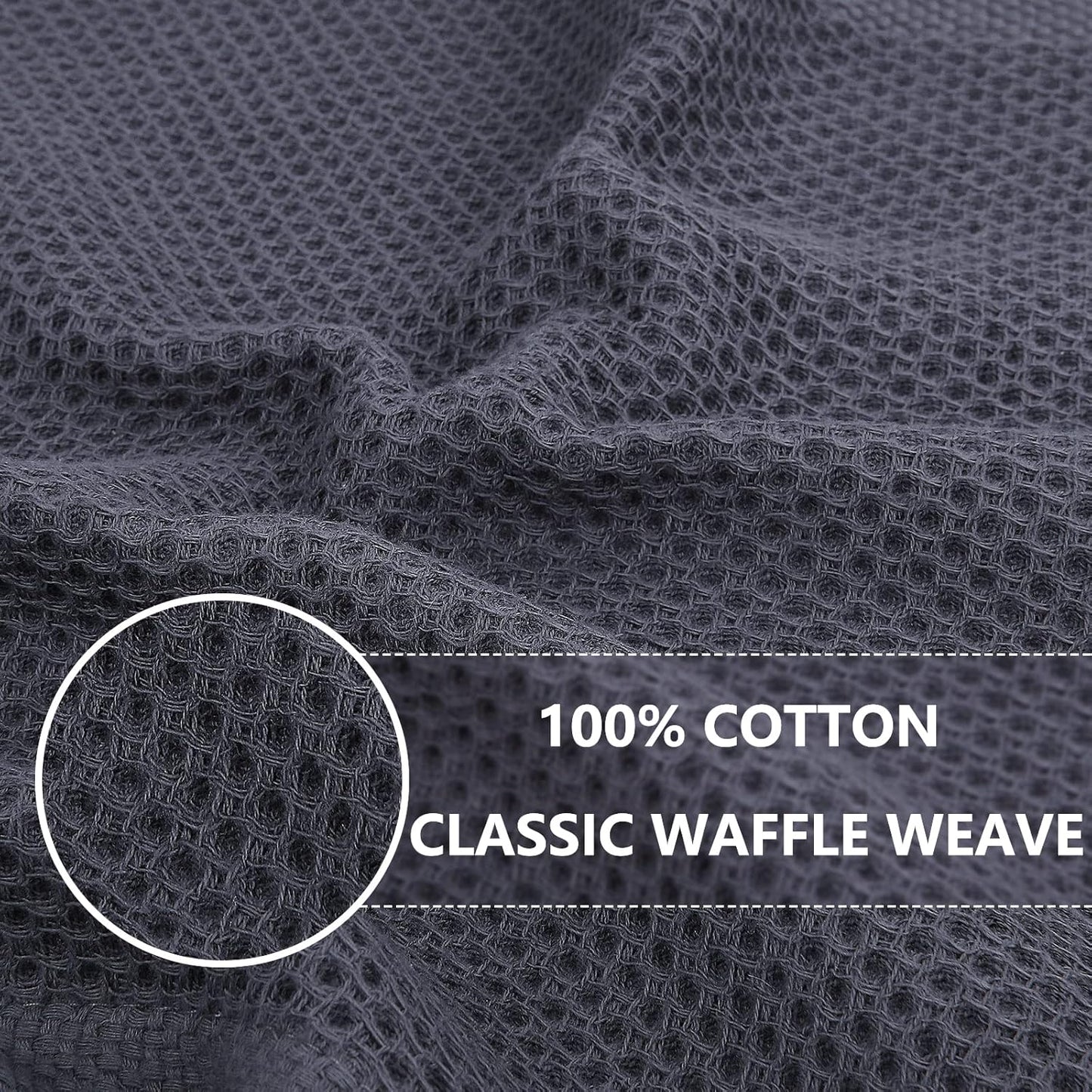 Homaxy 100% Cotton Oversized Waffle Weave Kitchen Dish Towels, Ultra Soft Absorbent Quick Drying Cleaning Towel, 20 x 28 Inches, 6-Pack, Dark Grey