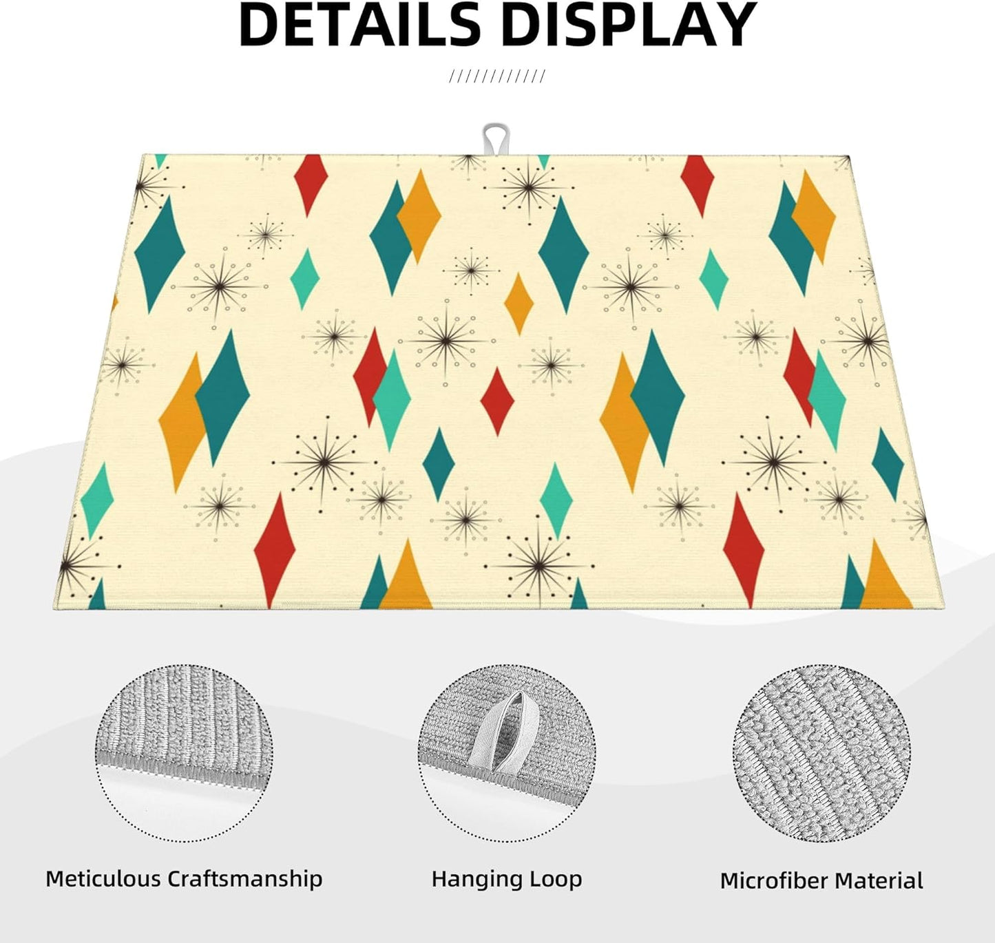 Mid Century Modern Dish Drying Mat for Kitchen Counter Atomic Retro Drying Pad 18x24 Inch Modern Absorbent Reversible Yellow Dish Drainer Rack Mats