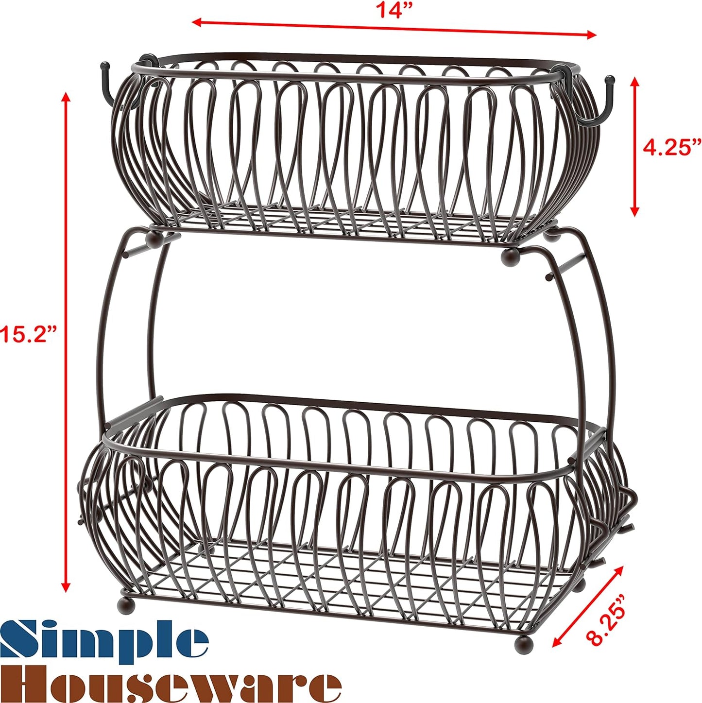 Simple Houseware 2-Tier Countertop Oblate Fruit Basket Holder, Bronze