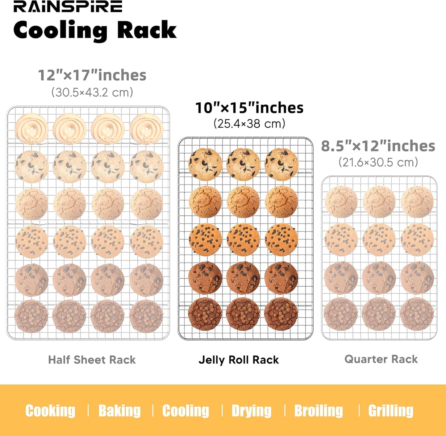 Rainspire 2-Pack Cooling Rack 10" x 15" Stainless Steel Heavy Duty Cooling Racks for Cooking and Baking Oven Safe Wire Rack for Cooking Baking Rack for Oven Cooking Fits Jelly Roll Pan
