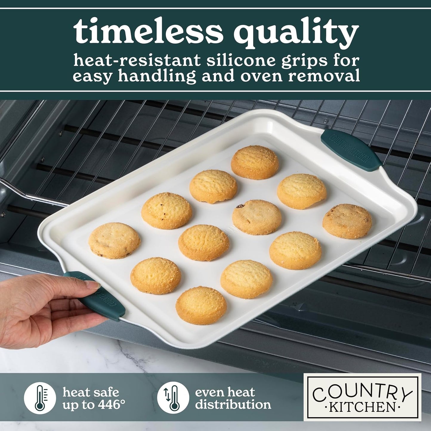 Country Kitchen Nonstick Stackable Bakeware Set - Heavy Duty, Durable, Easy Release Baking Set, Sage, 4 Pcs