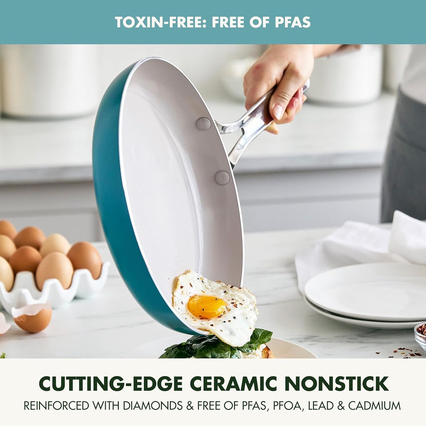 GreenPan Nova 10” Frying Pan Skillet and 4.37QT Sauté Pan with Lid, Oprah’s Favorite Things 2024, PFAS-Free Ceramic Nonstick, Induction Suitable, Sear, Fry, Broil, Dishwasher & Oven Safe, Deep Teal