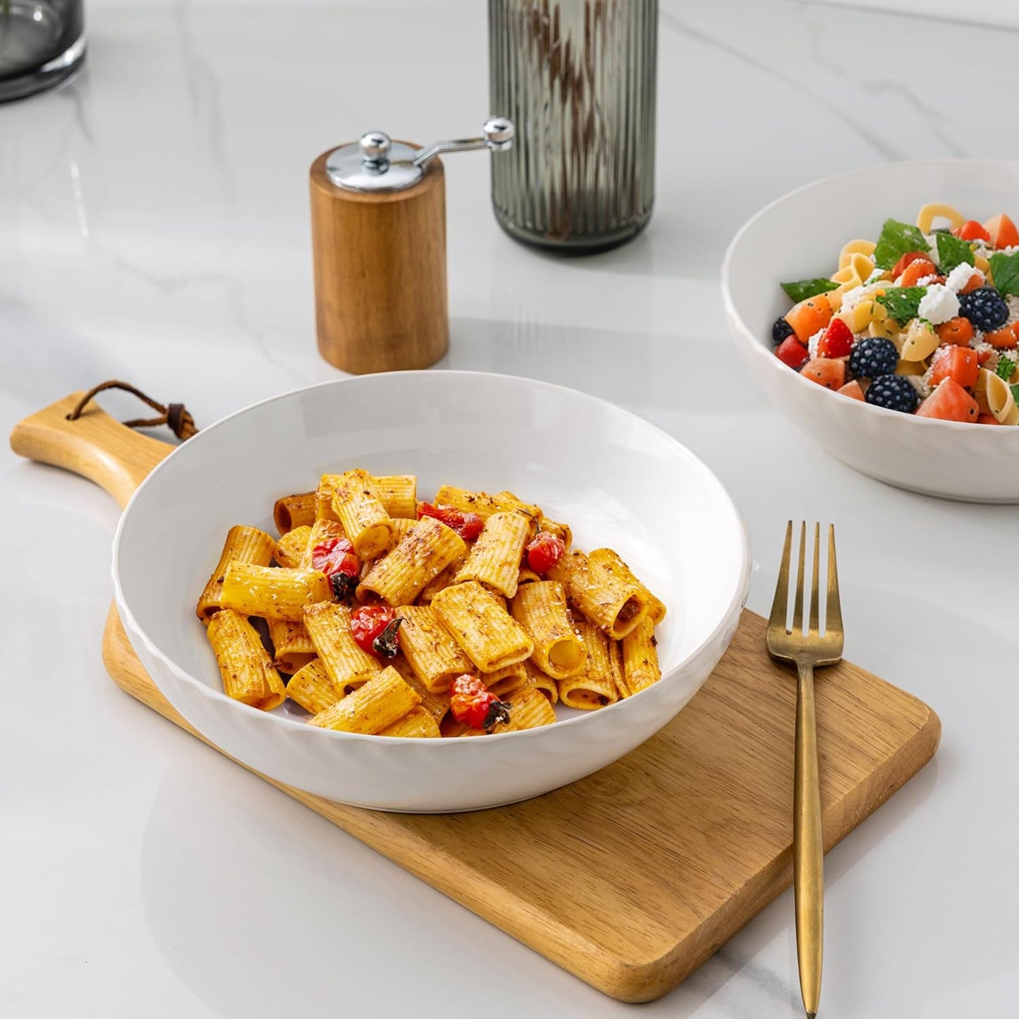 GBHOME 8.5'' Large Pasta Bowls, 38 Ounce Stoneware Salad Bowls for Kitchen, Ceramic Serving Bowls With Textured Pattern for Pasta,Fruit, Stews,Noodle, House-warming Gift,Set of 4