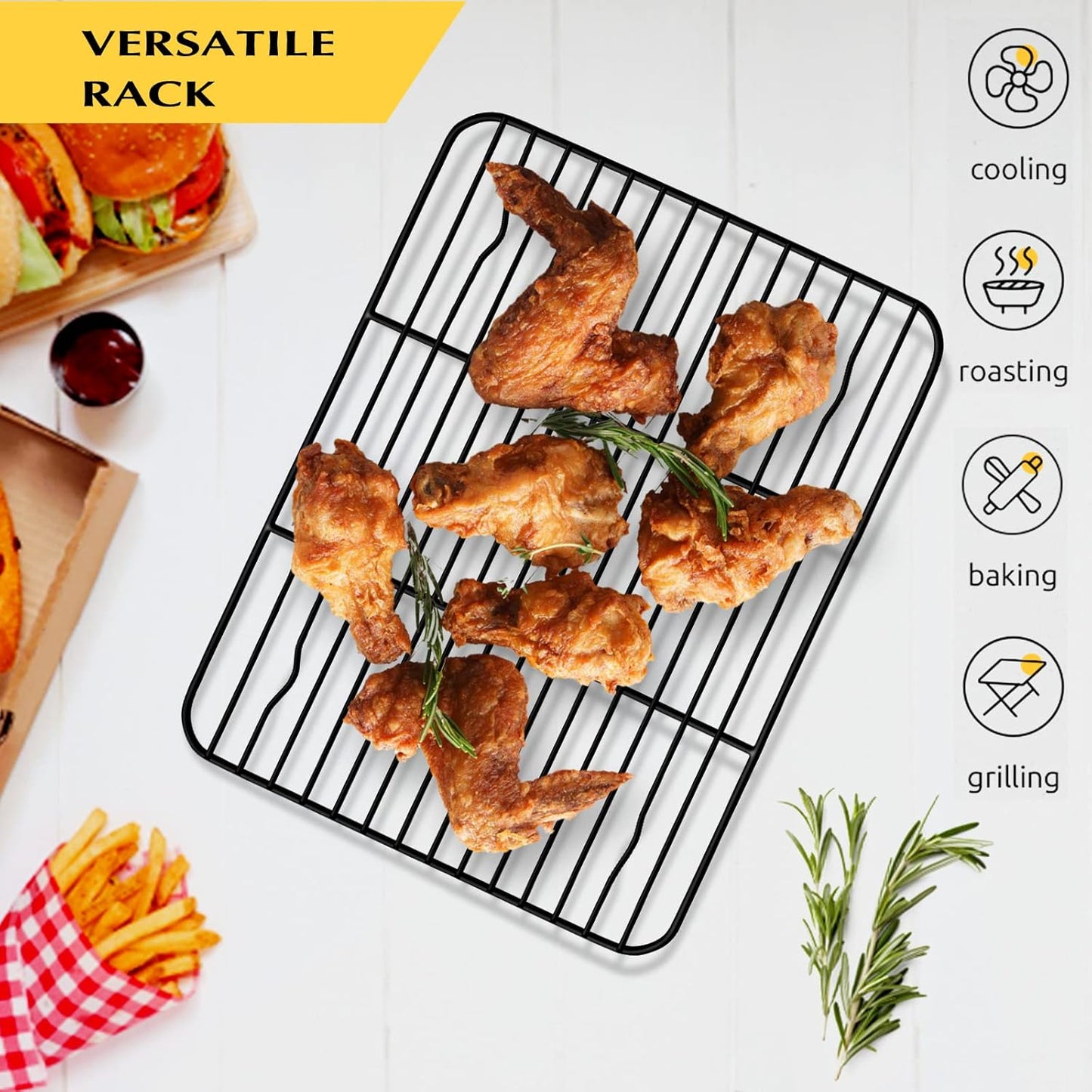 Small Baking Wire Rack Set of 2, E-far Non-stick Rack for Toaster Oven Cooking Roasting Broiling Grilling Meat Bacon, 8.7” x 6.2” Metal Bakeable Cooling Racks for Cookie Cake - Easy to Clean