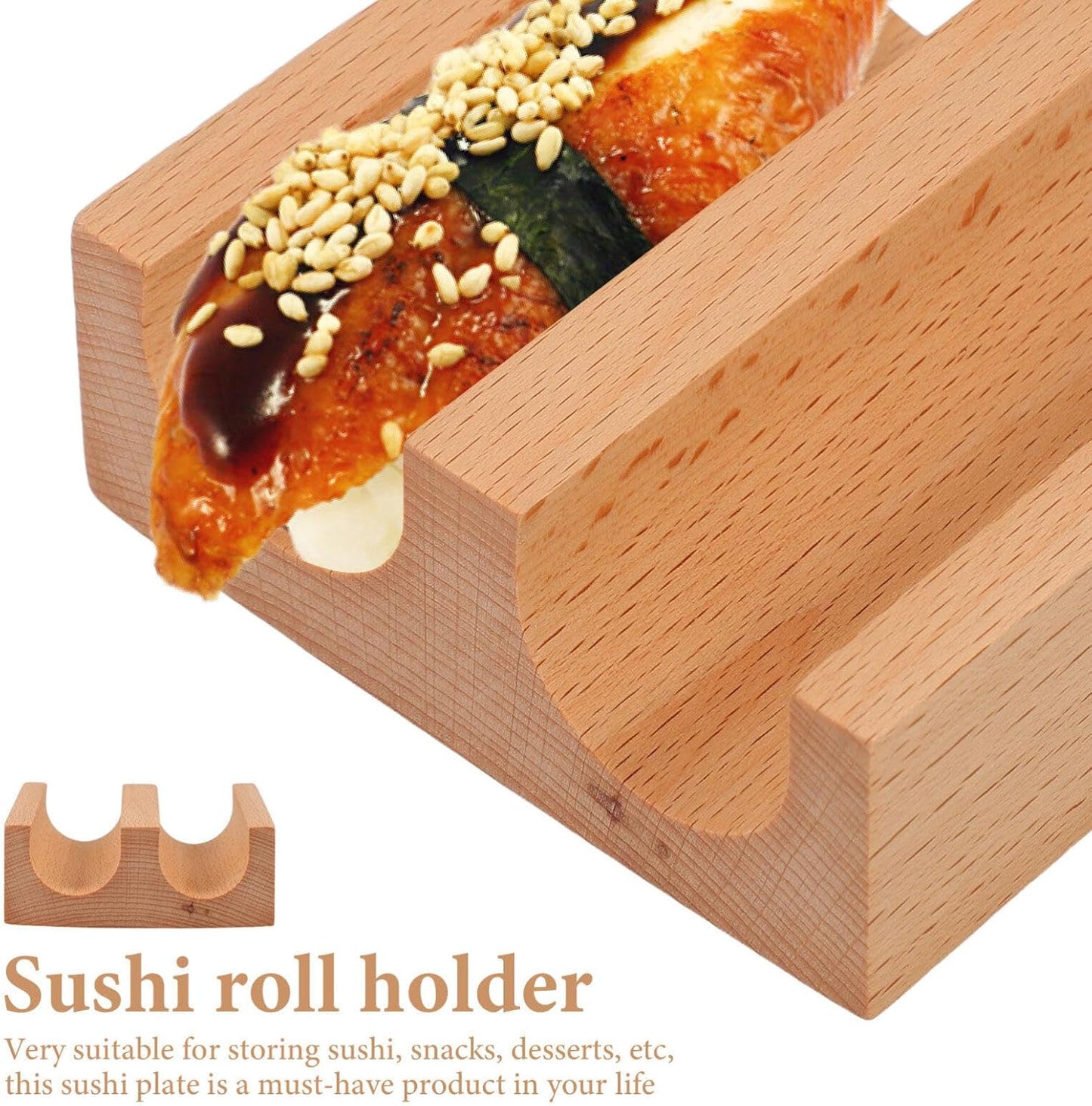 Alipis Wooden Sushi Taco Holder, Sushi Roll Rack U Shaped Sashimi Plate, 2 Slot Sushi Hand Roll Stand Sashimi Serving Tray Food Display Stand