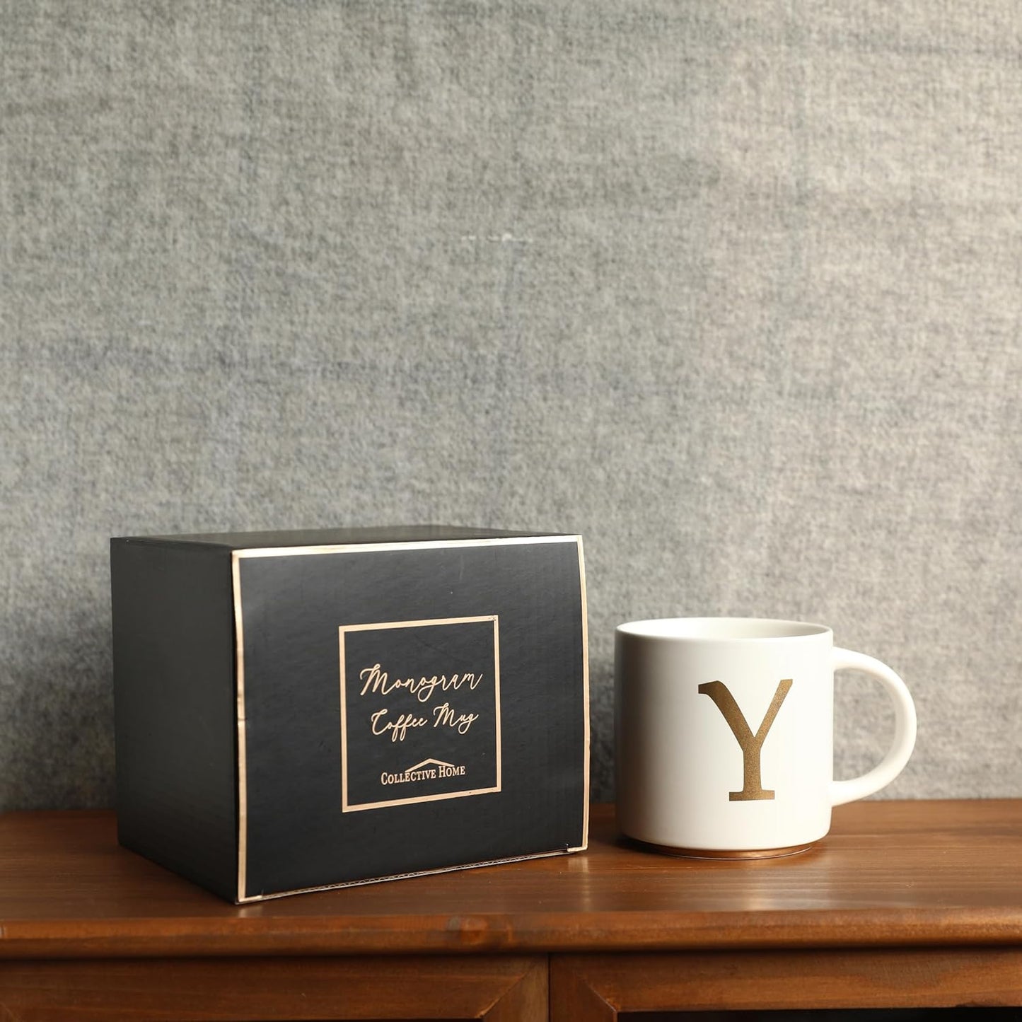 COLLECTIVE HOME - Monogram Ceramic Mugs, 15 oz Golden Initial Coffee Cups, Elegant Alphabet Tea Mugs, Elegant Personalized Mug with Gift Box, Unique Mug with Double Side Capital Letter (Y)