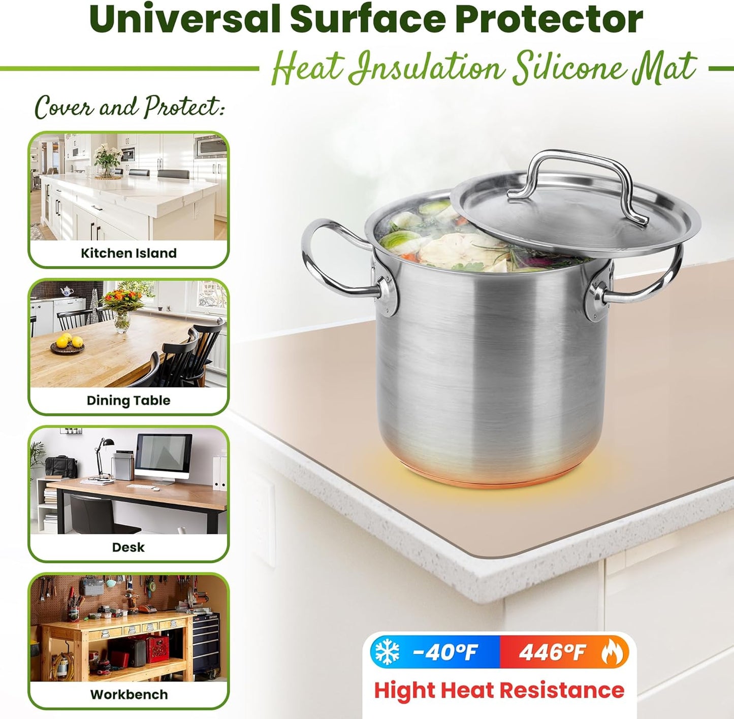 Large Silicone Mat 28" x 20" Multipurpose Mat Thick Heat Resistant, Kitchen Counter Mat Waterproof - Coffee Machine, Glass Top Stove Cover Countertop Protector for Air Fryer, Baking mat (Beige)