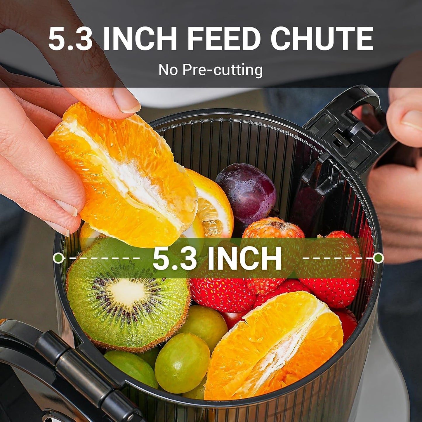 AMZCHEF Juicer Machines, 5.3" Extra Self-Feeding Cold Press Juicer for Whole Vegetable & Fruit, Juice Extractor Machine with Large Auger & Triple Strainers, Easy to Clean, High Juice Yield, Grey
