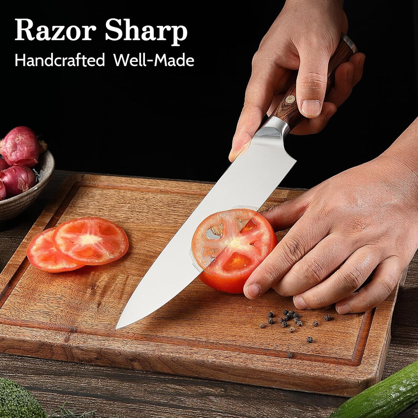 Kitchen Knife Set with Magnetic Holder, 4 Pieces Japanese High Carbon Stainless Steel Chef Cooking Knife Set, Ultra Sharp Professional Chef Santoku Utility Knives (Silver)