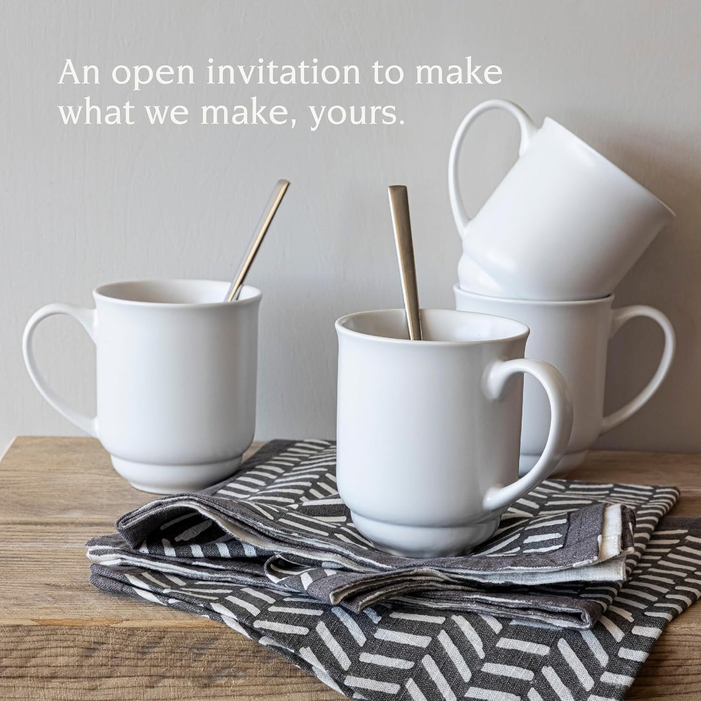 over&back Rim Stoneware Coffee Mugs - 4-Piece Mug Set - Enjoy the Perfect Cup of Coffee, Tea, Latte, and More - Semi-Matte White - 16oz