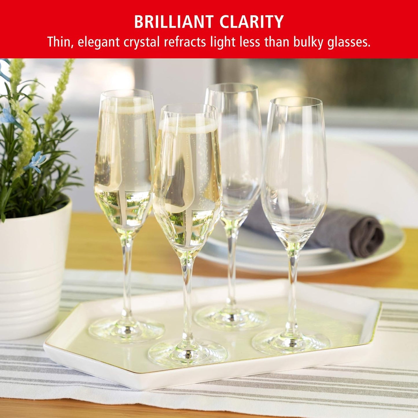Spiegelau Style Champagne Wine Glasses Set of 4 - European-Made Crystal, Classic Stemmed, Dishwasher Safe, Professional Quality Wine Glass Gift Set - 8.5 oz