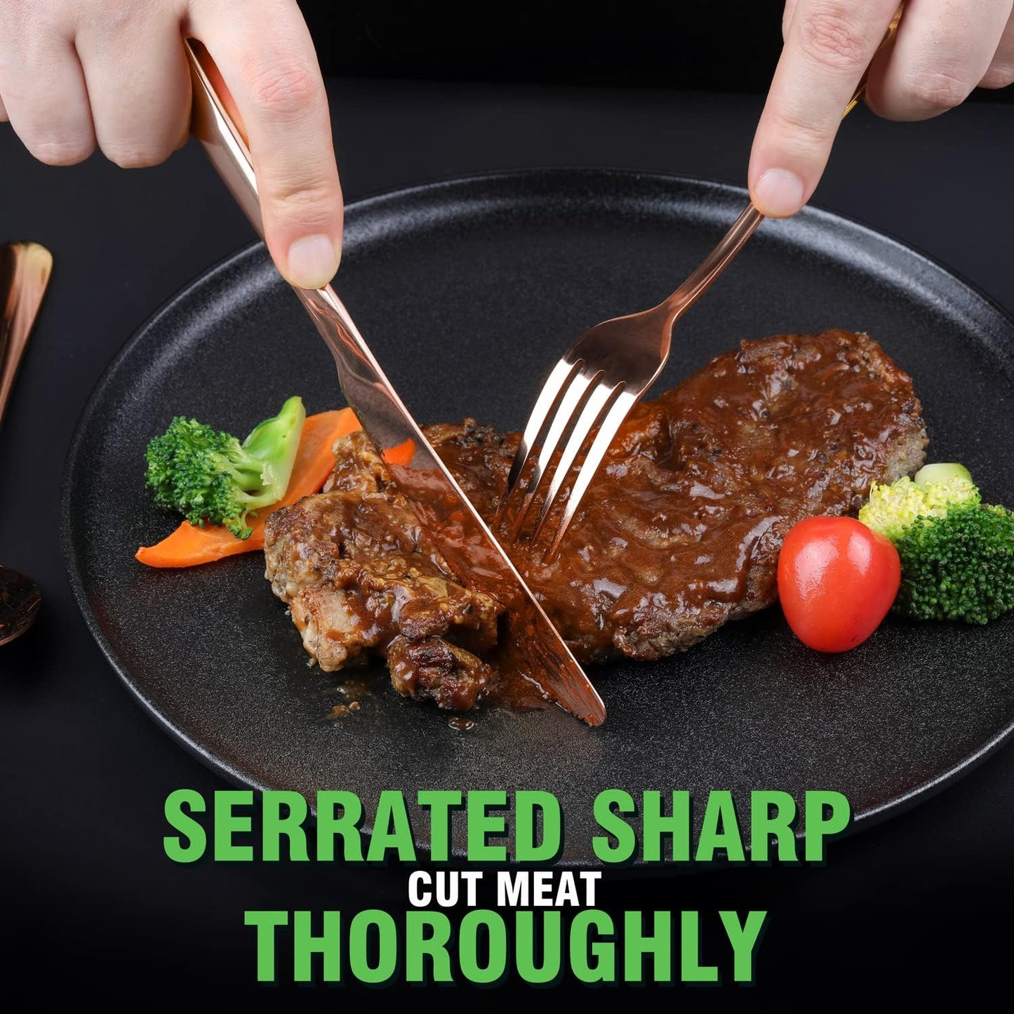 Copper/Rose Gold Silverware Set, OGORI 24-Piece Stainless Steel Flatware Set, Service of 6