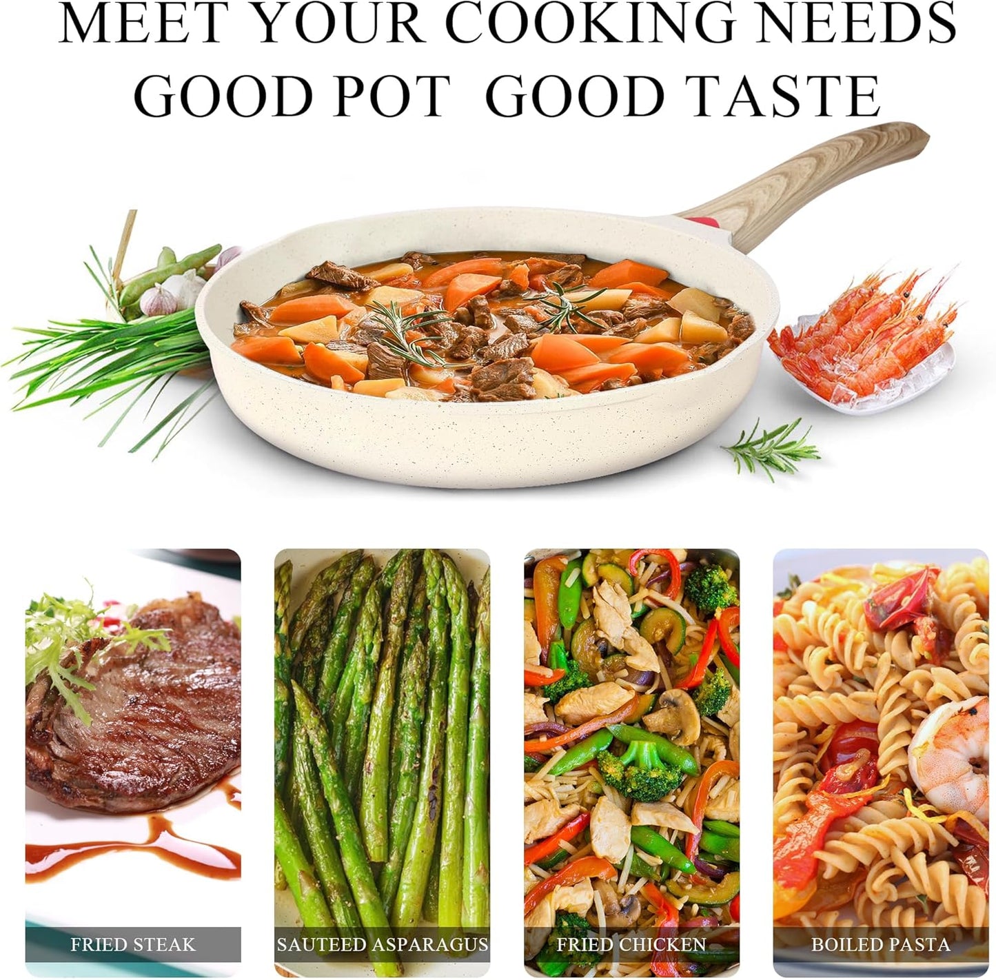 Vinchef Nonstick Frying Pan Anti Scratch,11 Inch Skillet Cast Aluminum Cookware, Induction Compatible White