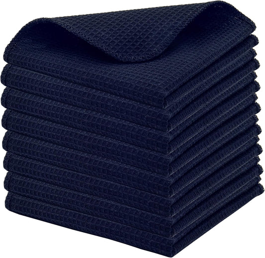 PurpleEssences Dish Cloths and Dish Rags - 8 Pack Waffle Weave Solid Kitchen Dish Wash Cloths, 100% Cotton, 12 x 12 Inches, Ultra Soft Absorbent Quick Drying - Navy Blue