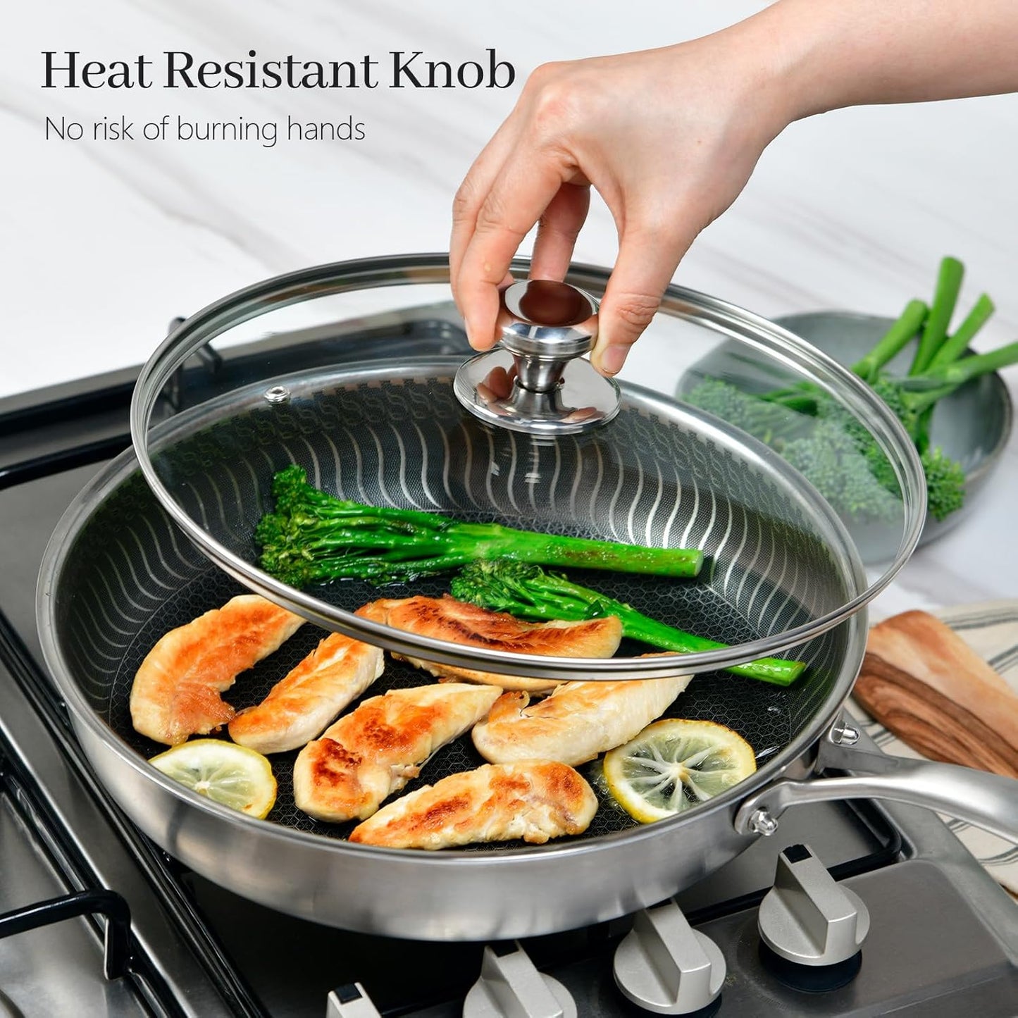 12" Glass Lid for Frying Pan, Tempered Replacement Cover Compatible with All 12 inches Cookware for Skillets, Round Cast Iron, Cast Aluminium, Stainless Steel Pans &Pots