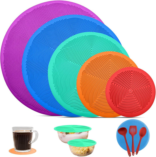 KooMall 12 10 8 6 4 Inch Multi-Purpose Microwave Mat, as Trivet, Pot Holders, Food Cover, Cup Lids, Drying, Place Mat, Utensils Rest, Heat Pad for Hot Pot Pans Bowls Plates Dishes Kitchen Counter