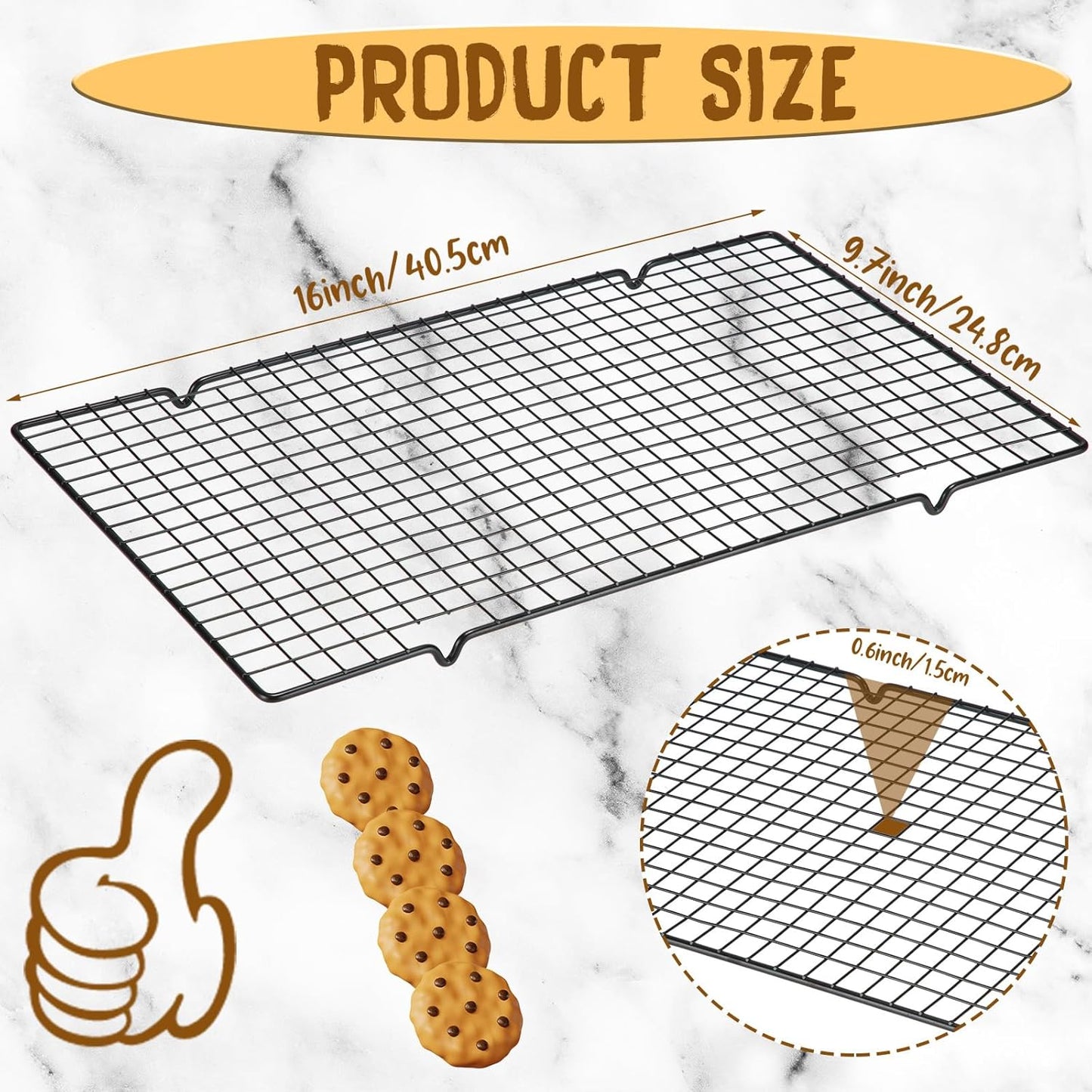 Harloon 3 Pieces Cooling Racks for Cooking and Baking Oven Safe Grid Wire Set Heavy Duty Carbon Steel Nonstick Baking Rack for Roasting Cooking Grilling Drying (16 x 9.8 Inch)