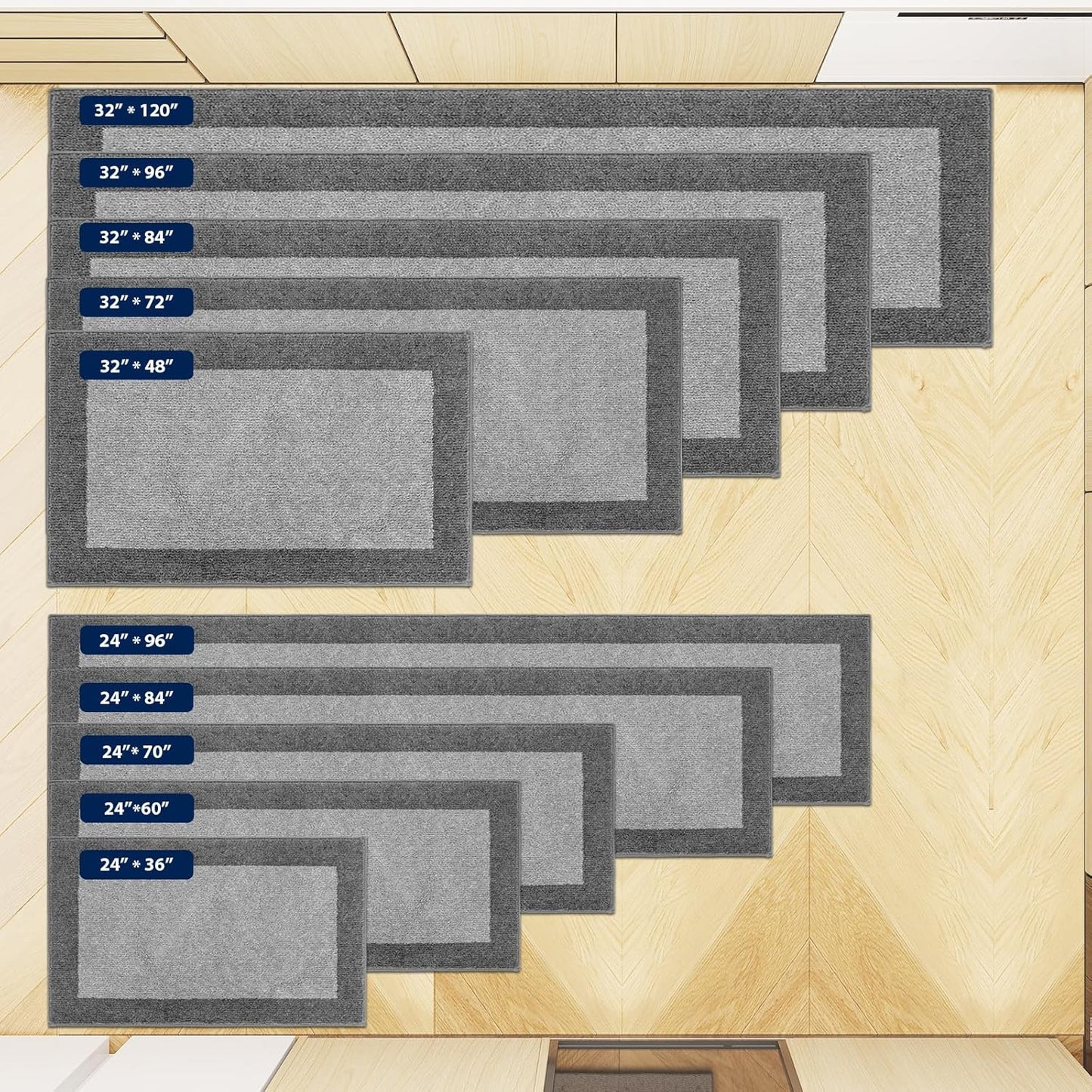 Machine Washable Kitchen Rug 32" x 84", Non Slip Kitchen Mat for Floor, Absorbent Entrance Runner Rug for Bedroom, Hallway, Bathroom, Door (Roll Packing)