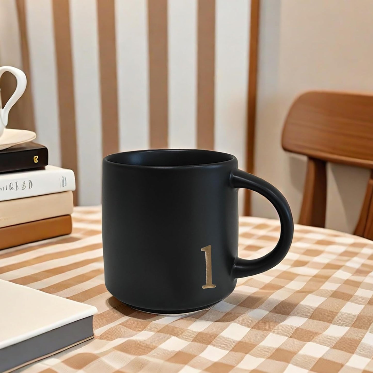 COLLECTIVE HOME - Black Monogram Ceramic Mugs, 15 oz Golden Initial Coffee Cups, Elegant Alphabet Tea Mugs, Personalized Halloween Mug with Gift Box, Perfect for Office and Home Décor (l)