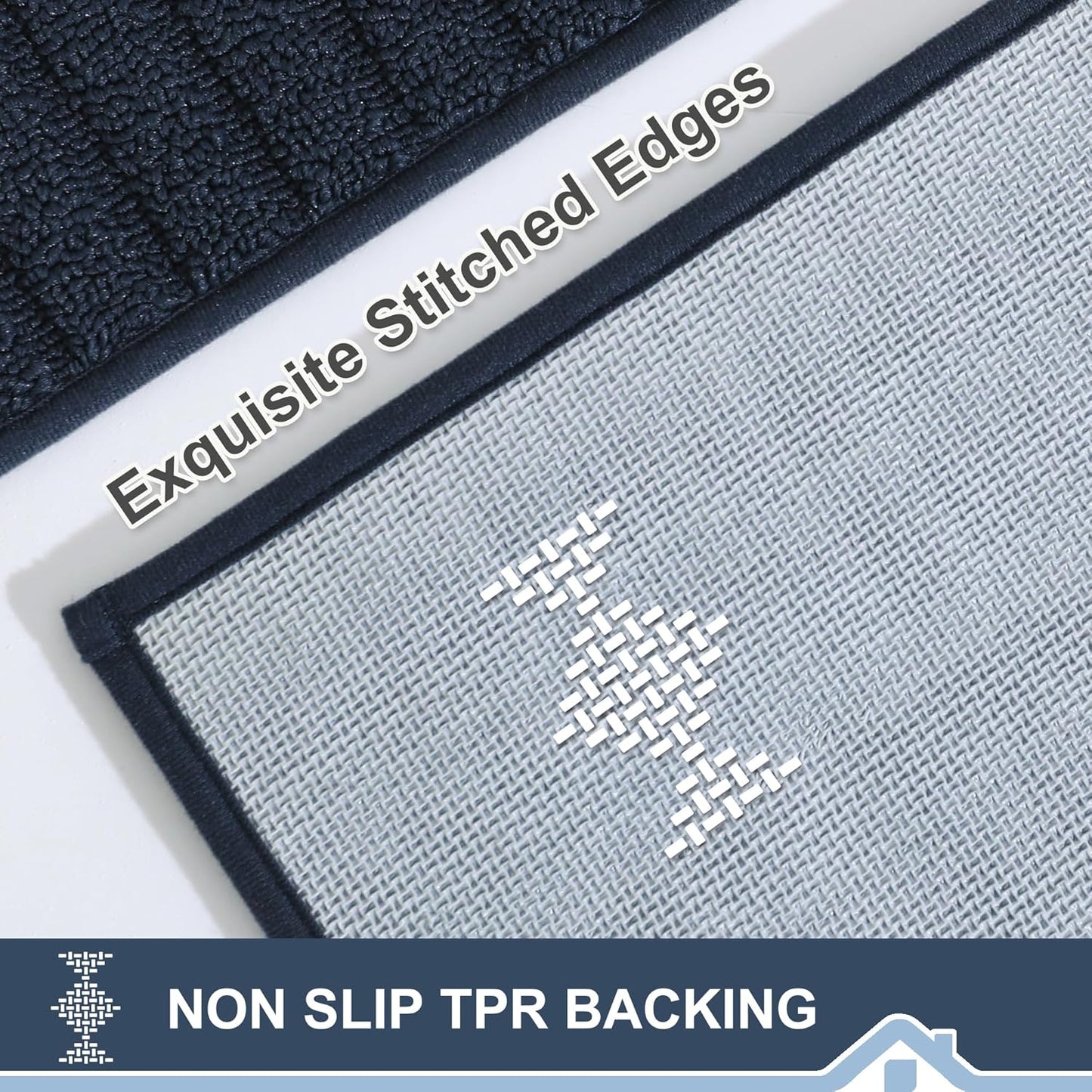 BEQHAUSE Kitchen-Rugs-Washable-Kitchen-Mats-for-Floor Non-Slip Kitchen Mats Set of 2 Absorbent Kitchen Runner Navy Blue with TPR Backing 20x30inch/20x48inch