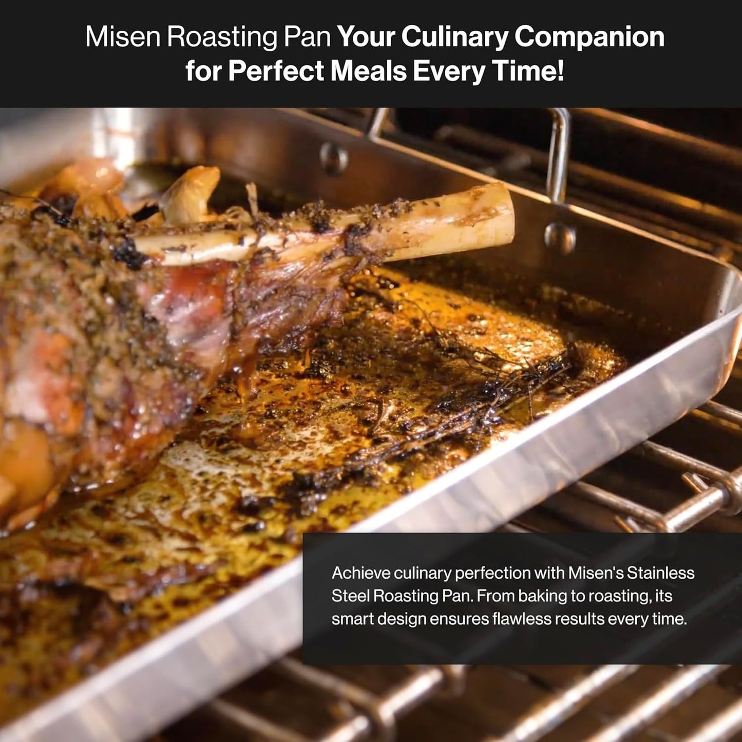 Misen Stainless Steel Roasting Pan with Handles - Versatile 5-Ply Design, Easy Grip Handles, Multi-Functional Cooking, Ideal for Baking, Searing, & Roasting, Superior Heat Conduction, Premium - 18"