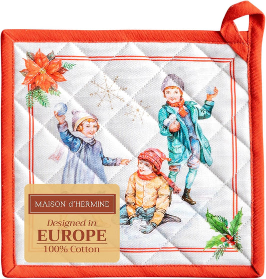 Maison d' Hermine Pot Holders 100% Cotton Heat Resistant Potholders 8" x 8" Hot Pads with Loop BBQ, Cooking, Baking, Grilling, Kitchen, Handling Hot Pans (Pack of 1, Chromo)