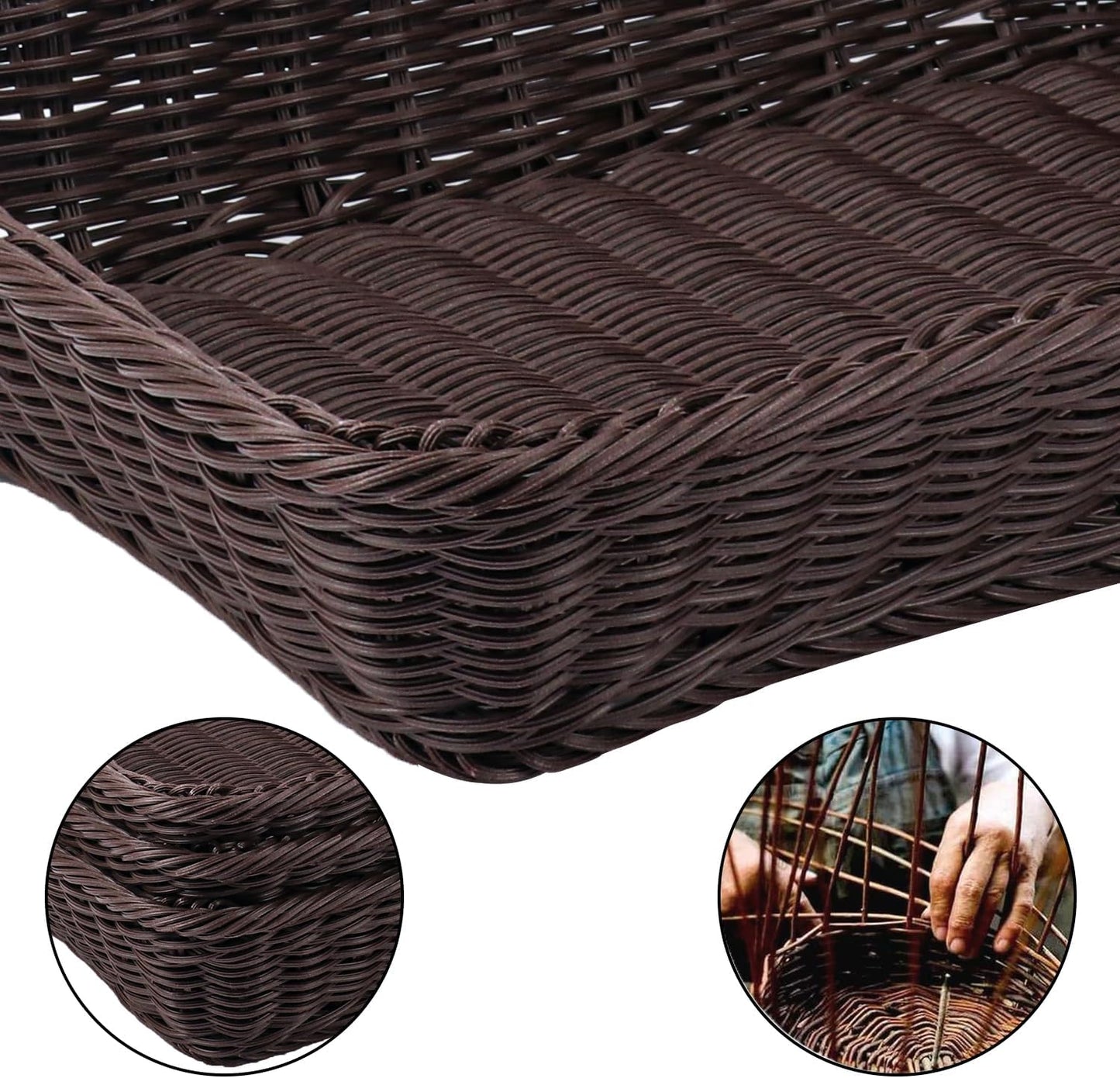 5 Pack 16 Inch Deep Coffee Wicker Bread Basket, Handmade Woven Organizer, Rectangular Fruit Baskets, Snack Basket Food Serving Baskets for Dining Table, Candies, Crackers, Fruit, Vegetables