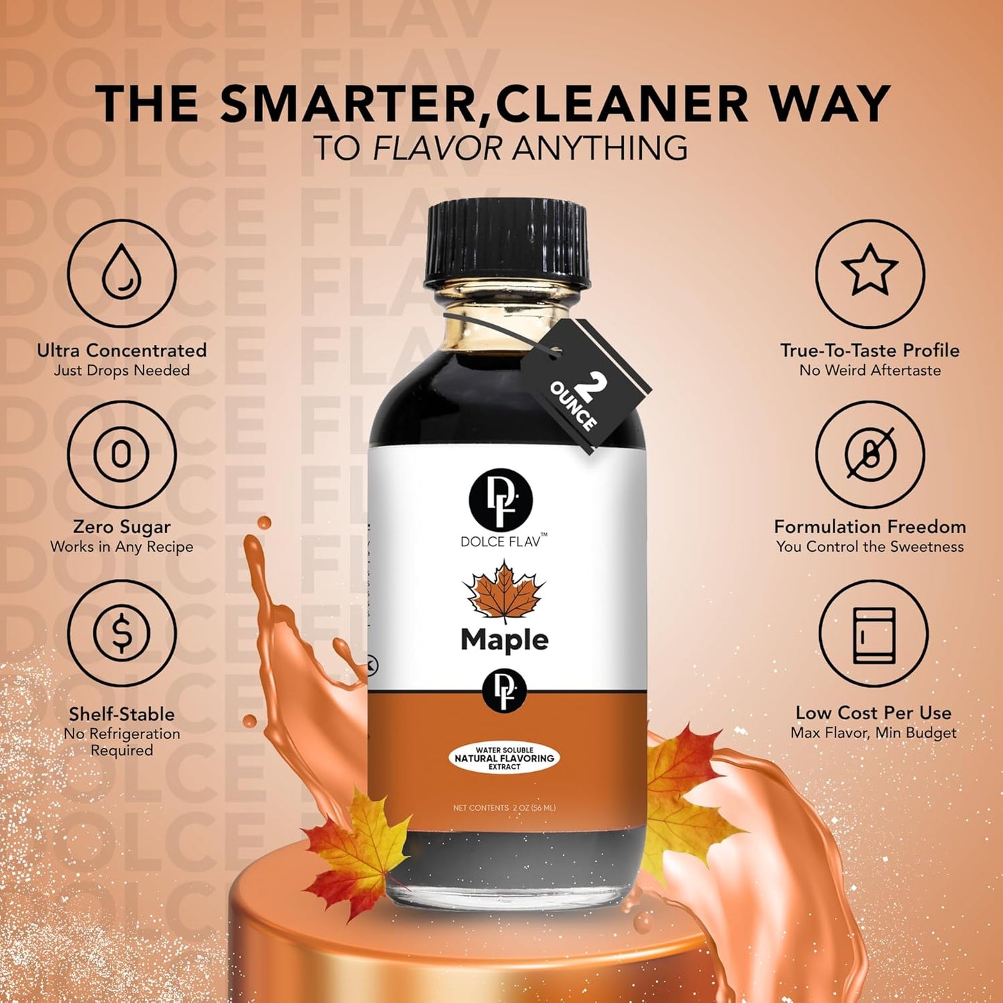 Dolce Flav Maple Extract - 2 Ounce Water-Soluble Multipurpose Flavoring Ideal for Baked Goods, Beverages, Coffee, Desserts & Ice Cream - Perfect Kitchen Gift for Holidays