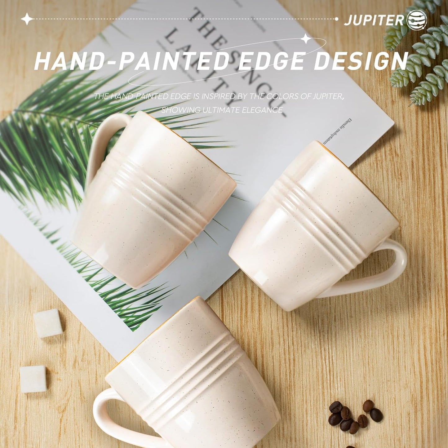 famiware Jupiter Coffee Mugs Set of 4, 14 OZ Coffee Mug, Microwave and Dishwasher Safe, Coffee Cups with Handle for Coffee, Tea, Cocoa, Milk, Light Pink