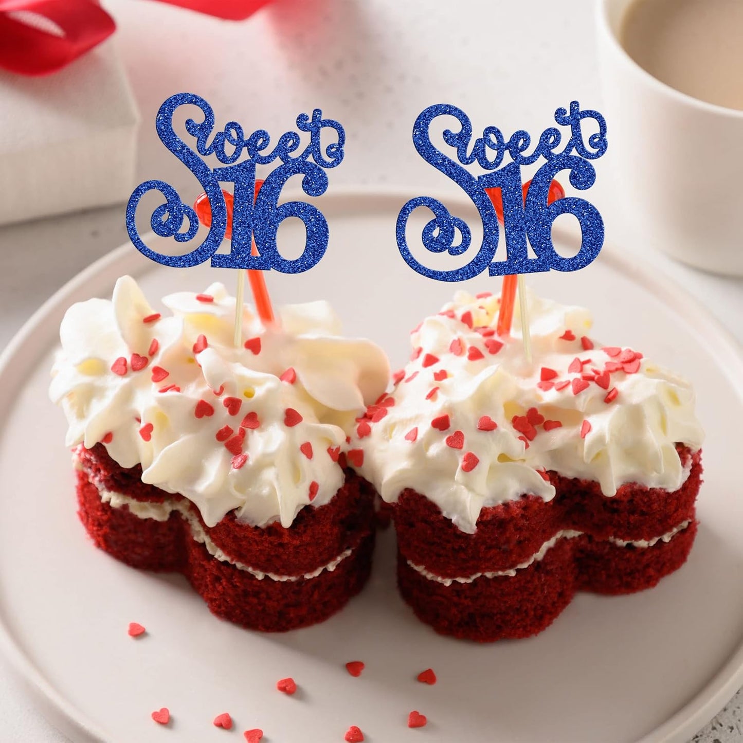 Gyufise 24 Pack 16th Birthday Cupcake Toppers Glitter Sixteen Happy Sweet 16 Cupcake Picks Cheers to 16 Years Old Cupcake Decorations for 16th Birthday Anniversary Party Cake Decorations Supplies Blue