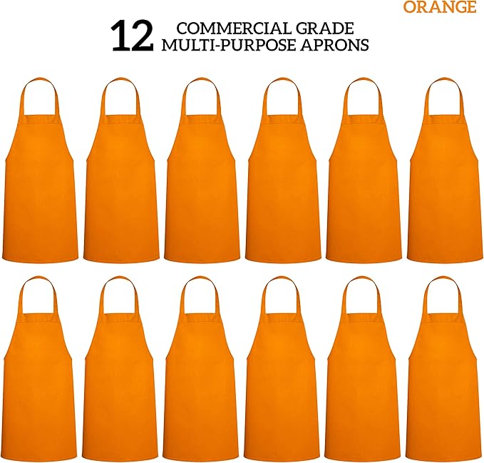 GREEN LIFESTYLE 12 Pack Professional Chef Apron – Grilling Aprons for Men, Waterproof Cooking Apron for BBQ, Work or Restaurant Use, Kitchen Aprons for Women – Orange, No Pockets