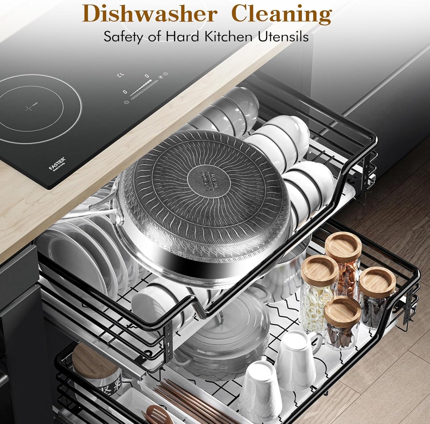 MDHAND 12 Inch Nonstick Frying Pan, Premium Stainless Steel Skillet with Stay-Cool Handle, No Coating, Dishwasher-Friendly, Oven-Safe, Induction Ready, Compatible with All Cooktops