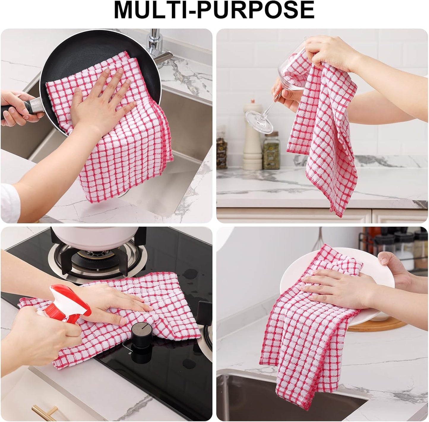 Kitinjoy Cotton 6 Pack Terry Kitchen Towels, 16 x 25 Inches Super Soft and Absorbent Dish Towels, Quick Drying Hand Towels for Kitchen Drying, Red